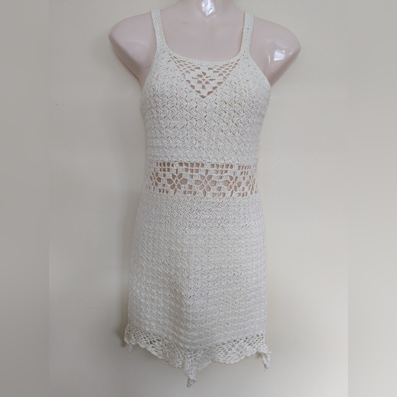 Crochet white mini dress xs small - Picture 1 of 12
